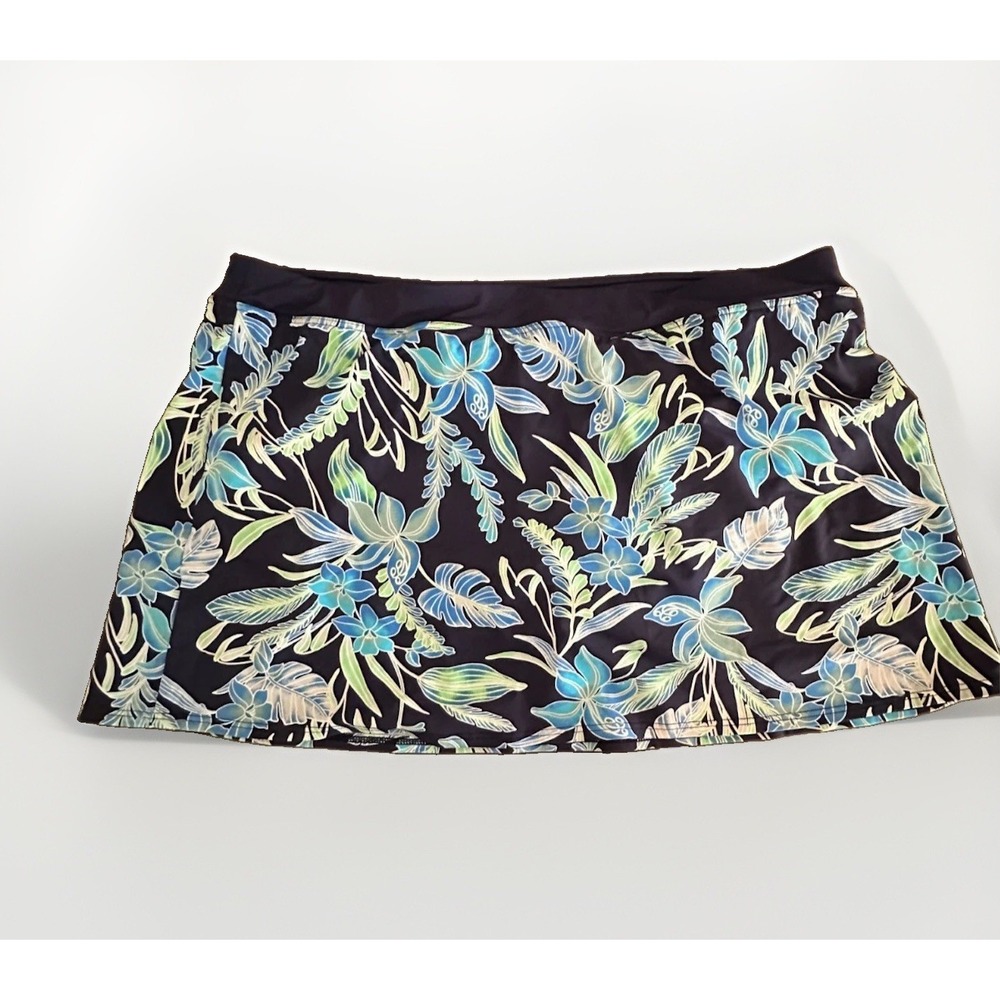 Lands' End Size 18 Swim Skirt Navy Tropical Floral Skort Beach Resort Plus Size